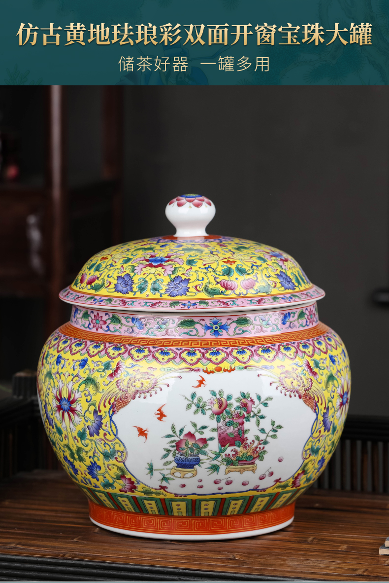 Jingdezhen ceramic colored enamel large moistureproof pu - erh tea and tea caddy fixings household restoring ancient ways with cover seal storage tank