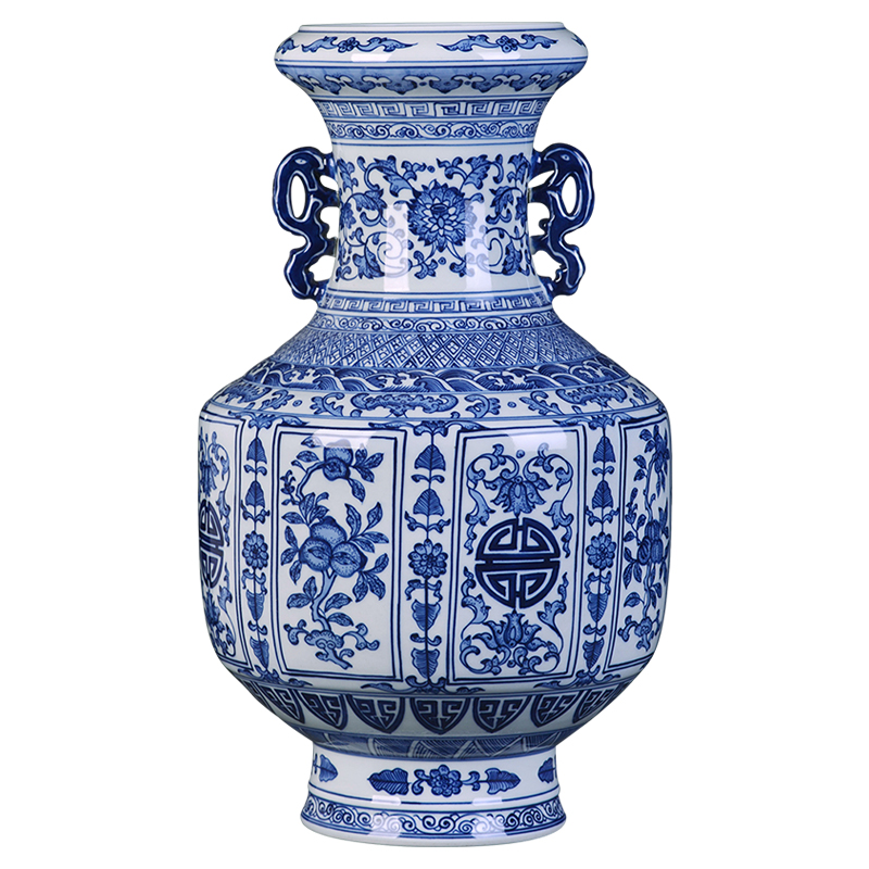 Antique vase of blue and white porcelain of jingdezhen ceramics flower arranging office decoration of Chinese style household TV ark, furnishing articles