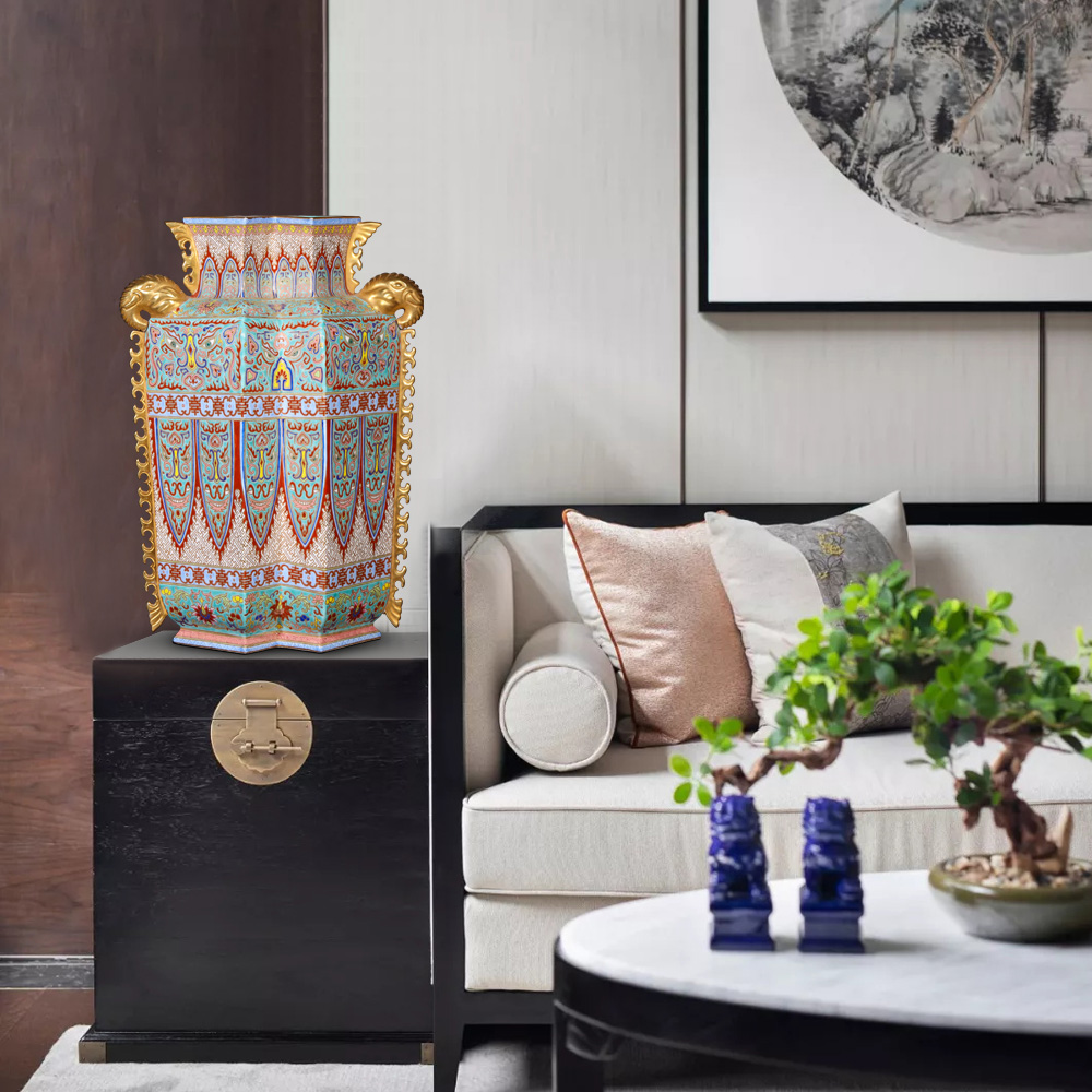 Jingdezhen ceramics powder enamel paint carving three Yang kaitai, vases, Chinese style household decorative furnishing articles sitting room