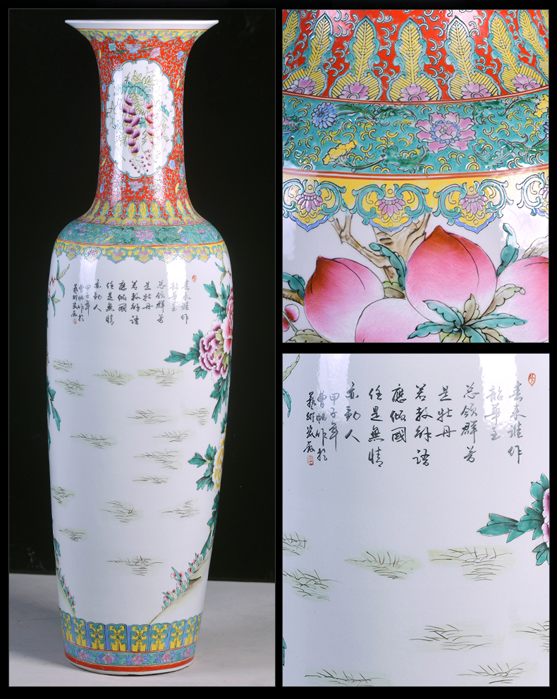 Jingdezhen ceramics powder enamel craft wealth and longevity of large vases, Chinese style living room decoration decoration