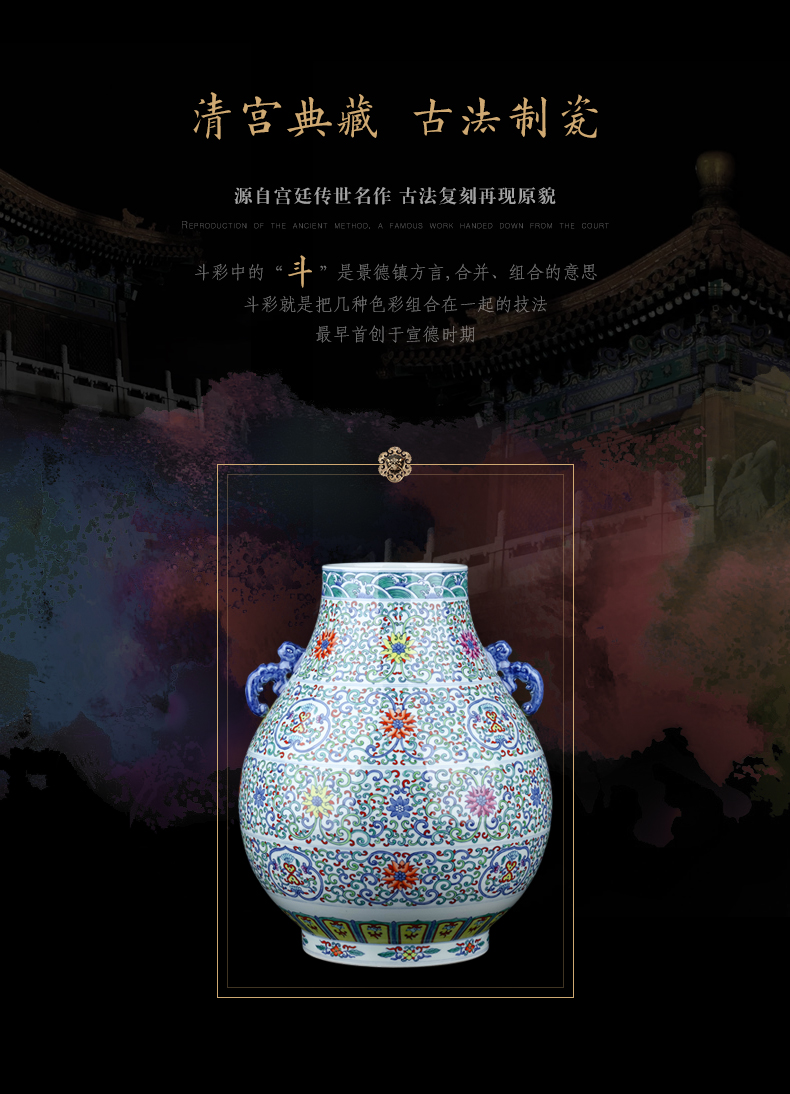 Jingdezhen ceramic f barrels of blue and white buckets color porcelain vase flower arranging large sitting room TV ark, home furnishing articles