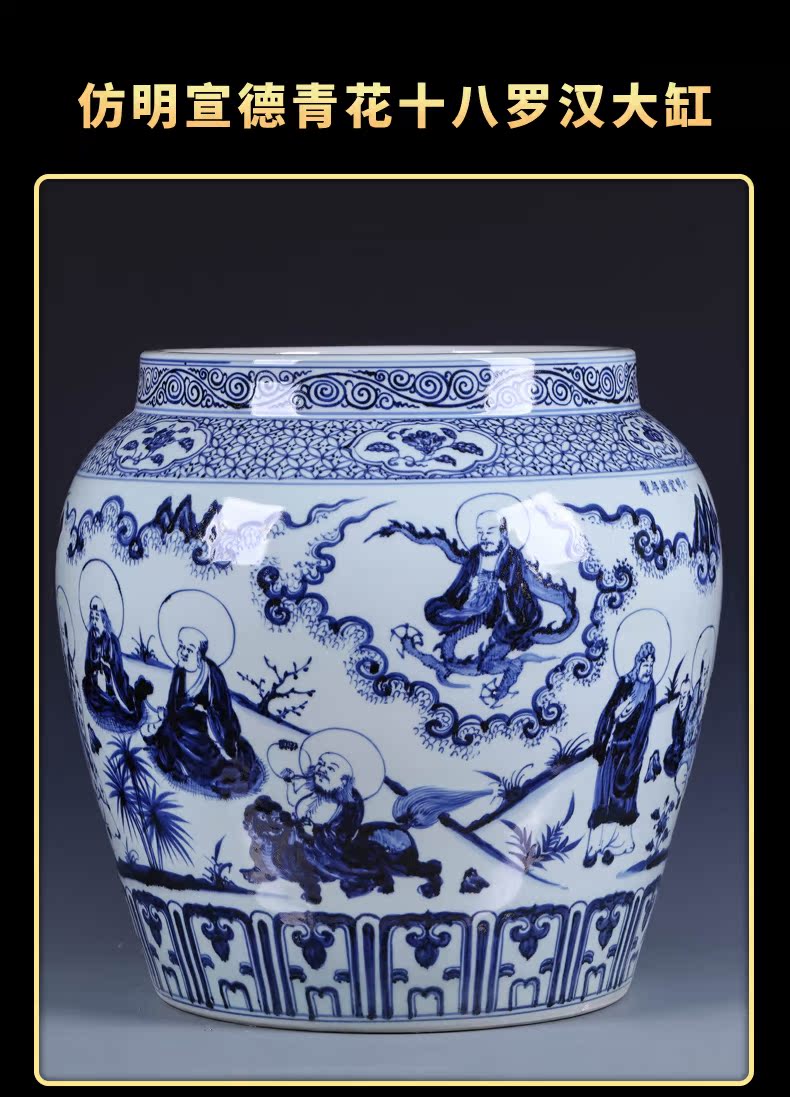 Jingdezhen ceramic aquarium place large flower pot imitation Ming xuande is blue and white porcelain of the big Chinese courtyard sitting room adornment