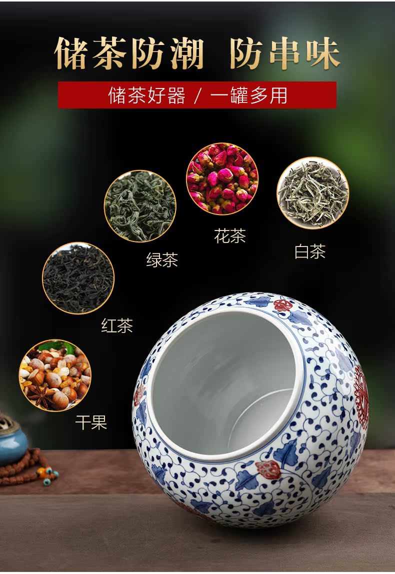 Jingdezhen ceramic hand - made youligong tea pot storage canister to large sealed with cover storage wake tea urn