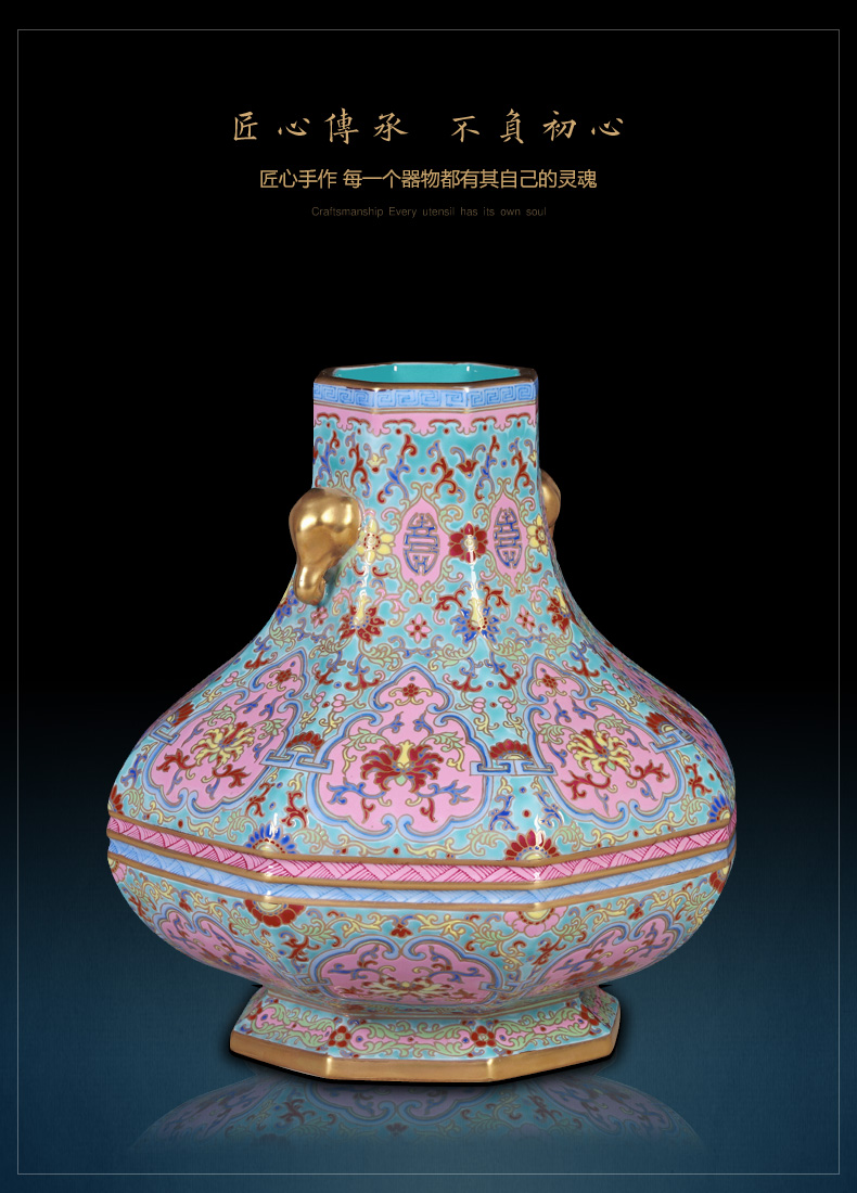 Jingdezhen ceramics imitation the qing qianlong pastel heavy abnormity vases, Chinese style living room decorations furnishing articles rich ancient frame