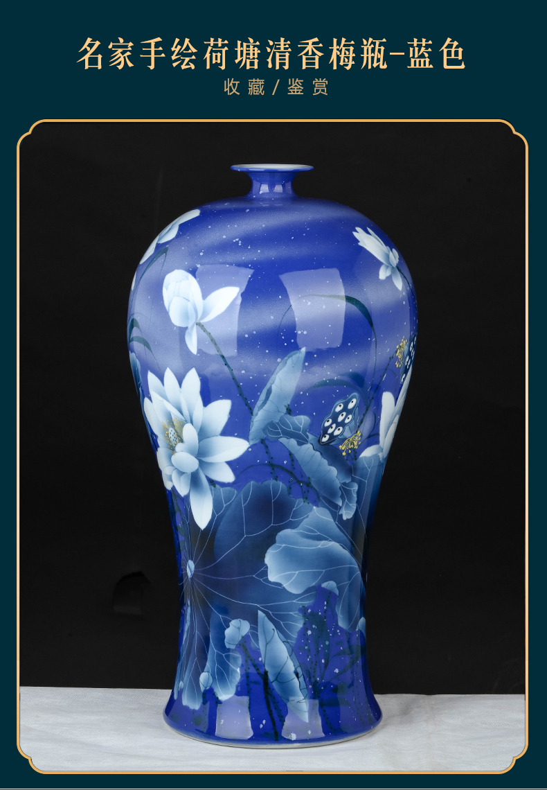 Jingdezhen chinaware lotus of blue and white porcelain vase hand - made flower arrangement sitting room decoration of Chinese style desktop furnishing articles