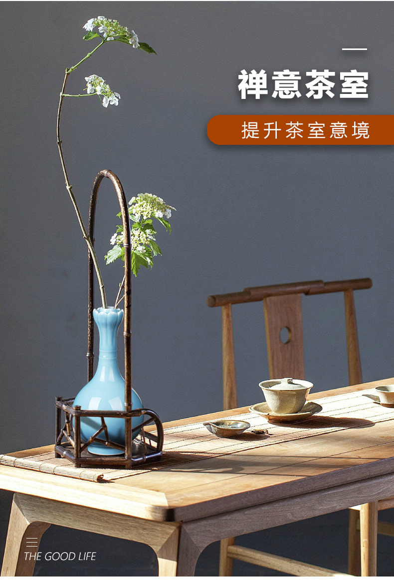 Jingdezhen ceramics powder blue glaze vase flower arranging small creative living room of Chinese style household adornment desktop furnishing articles