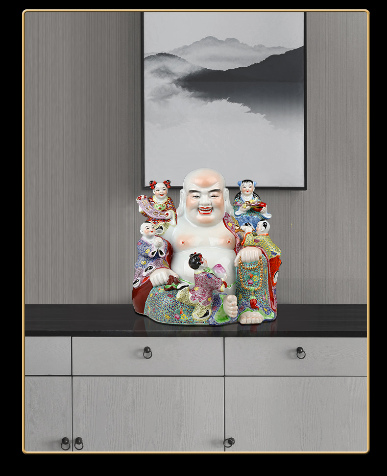 Jingdezhen porcelain craft its porcelain five sub - ka maitreya sitting room place study office decoration process