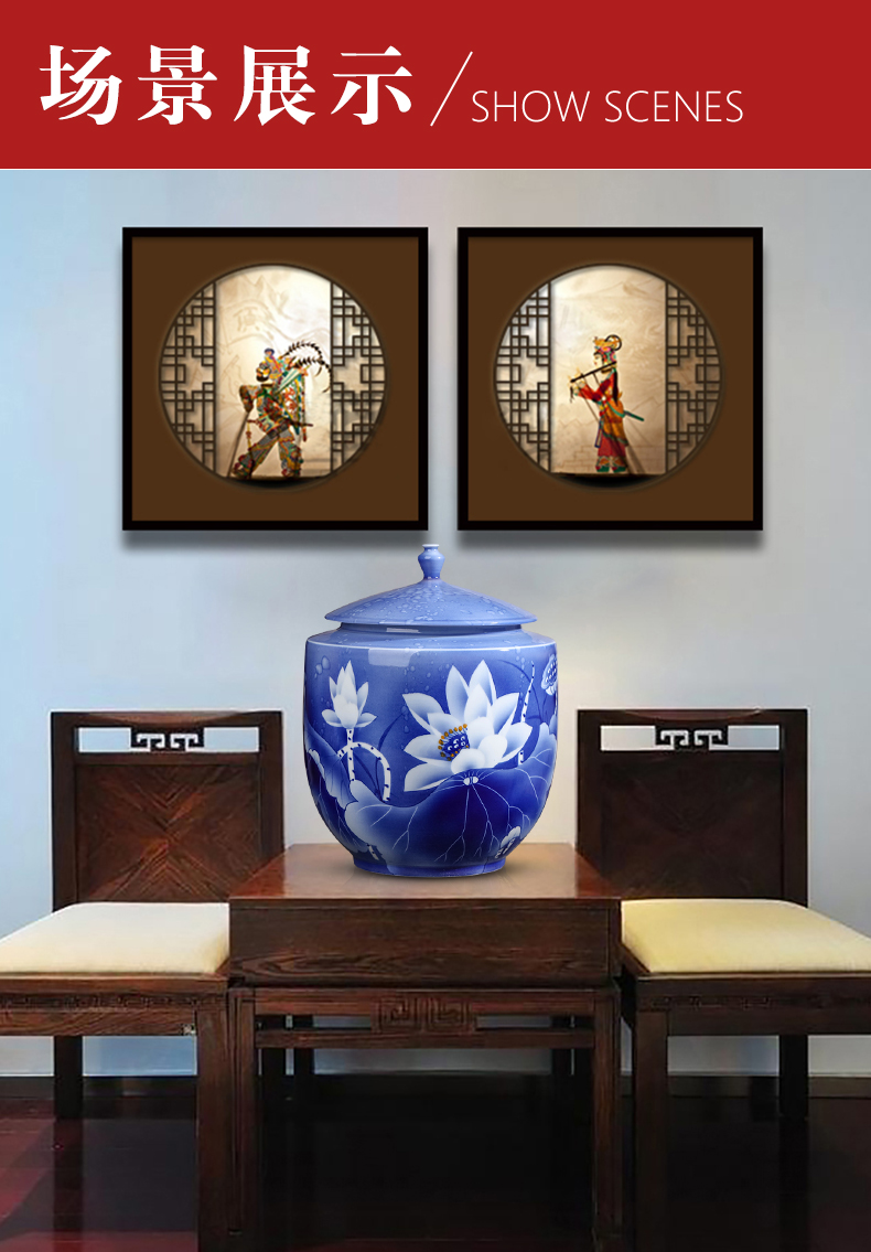Blue and white porcelain of jingdezhen ceramic tea Chinese tea pot with cover seal storage jar decorations furnishing articles