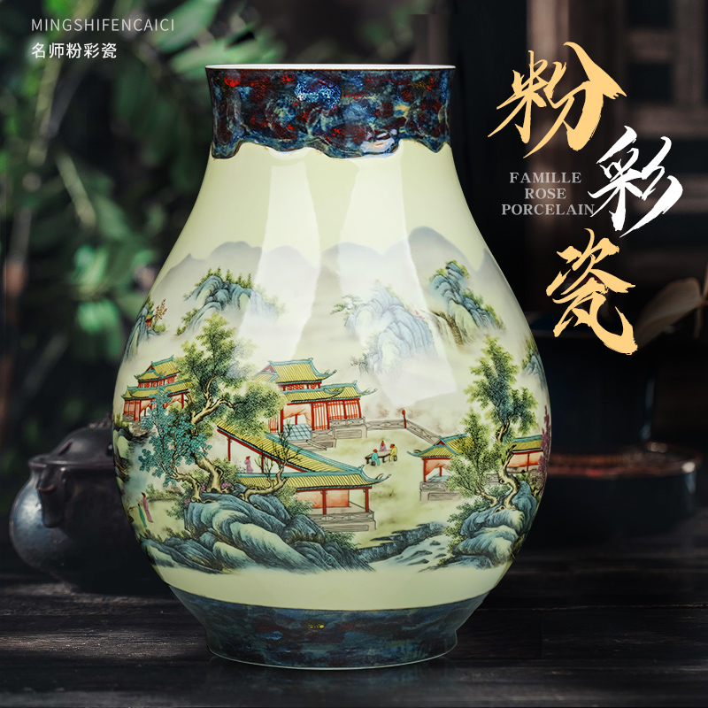 Jingdezhen ceramics powder enamel vase flower arrangement sitting room adornment of Chinese style household furnishing articles porch TV ark, decoration