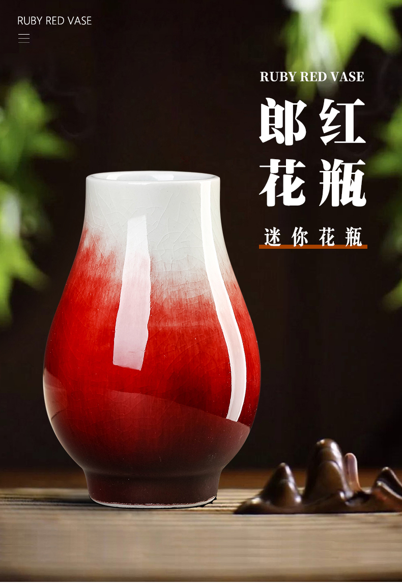 Jingdezhen ceramics ruby red floret bottle mini flower arranging, contracted sitting room of Chinese style household adornment creative furnishing articles