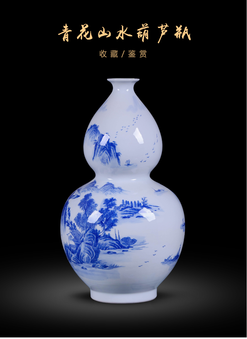 Blue and white landscape of jingdezhen ceramics, vases, flower arrangement sitting room of Chinese style restoring ancient ways TV cabinet office decoration furnishing articles