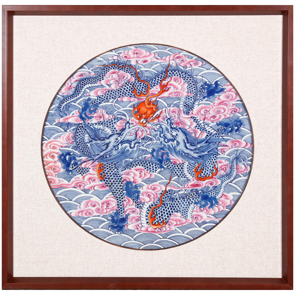 Jingdezhen ceramic plate painting masters hand - made porcelain dou dragon playing pearl decoration mural sitting room hangs a picture of the study