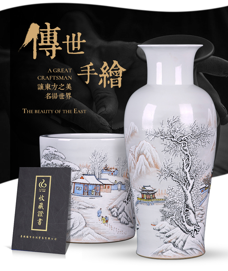 Jingdezhen ceramics antique hand - made snow vases, flower arrangement sitting room adornment of Chinese style household TV ark, furnishing articles