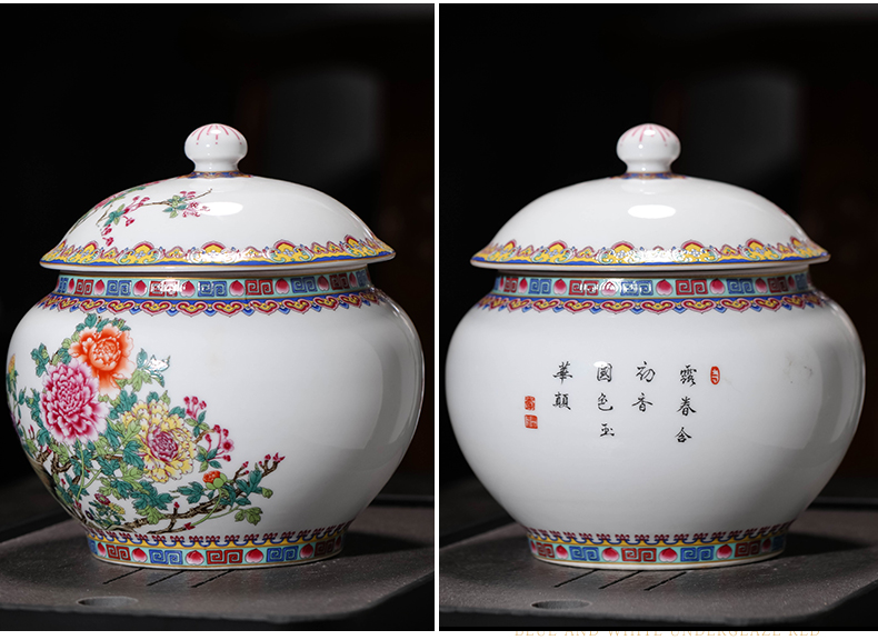 Archaize of jingdezhen ceramics colored enamel caddy fixings trumpet with cover seal storage pu - erh tea and tea pot of tea