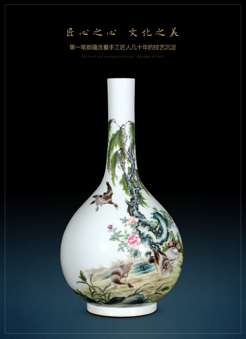 Jingdezhen ceramics imitation the qing qianlong pastel willow vases, new Chinese style living room decorations furnishing articles of handicraft