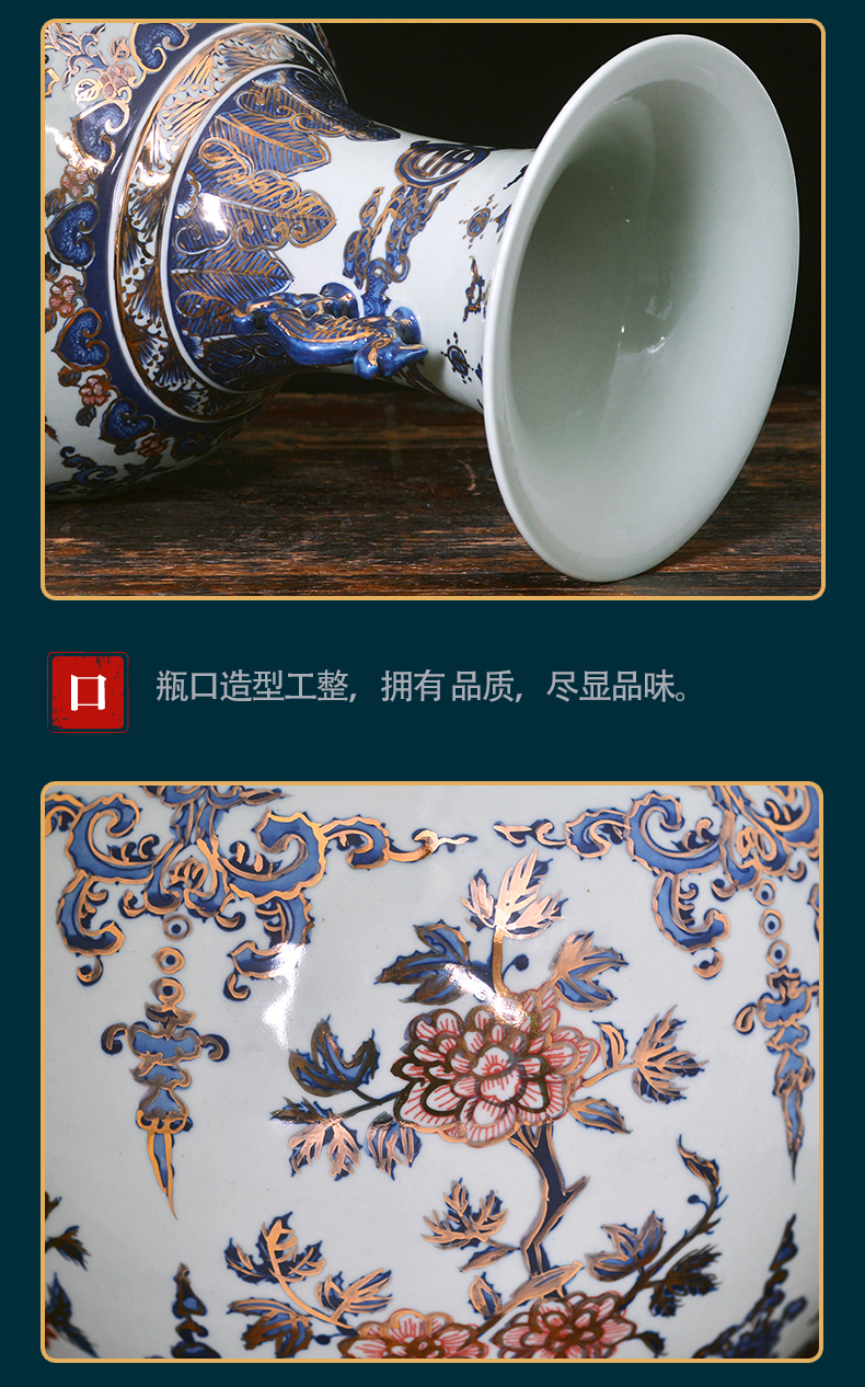 Large blue and white porcelain of jingdezhen ceramics vase furnishing articles of Chinese style household living room TV cabinet decorative arts and crafts