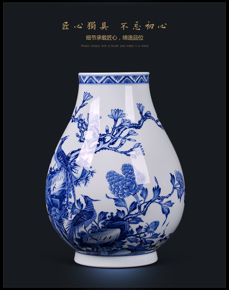 Jingdezhen blue and white vase famous hand - made ceramic archaize sitting room porch office decoration of Chinese style household furnishing articles