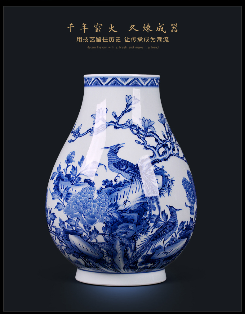 Jingdezhen blue and white vase famous hand - made ceramic archaize sitting room porch office decoration of Chinese style household furnishing articles