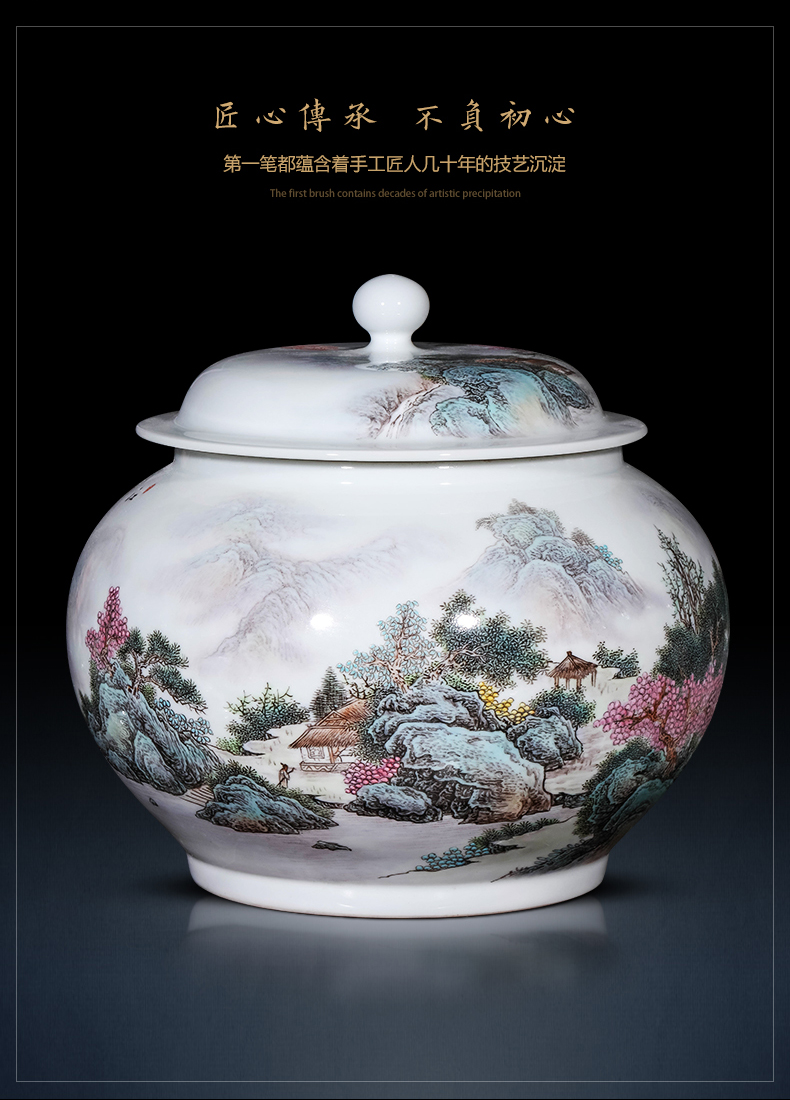 Jingdezhen ceramic antique general powder enamel jar with cover home sitting room porch adornment furnishing articles storage tank tea