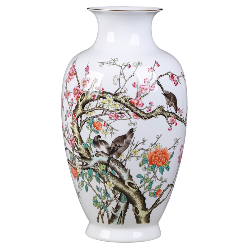 Jingdezhen ceramic powder enamel vase Chinese flower arranging sitting room TV ark, household porcelain rich ancient frame decoration furnishing articles