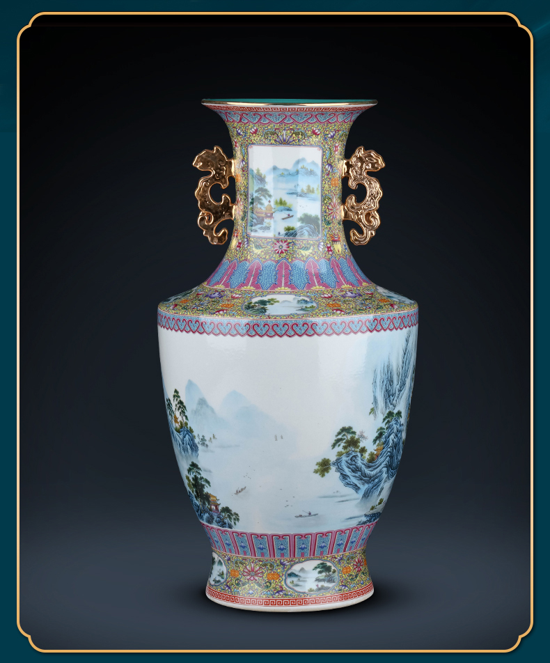 Porcelain of jingdezhen ceramic vases, antique pastel landscape Jin Zhongshuang ear Chinese style living room decoration TV ark, furnishing articles