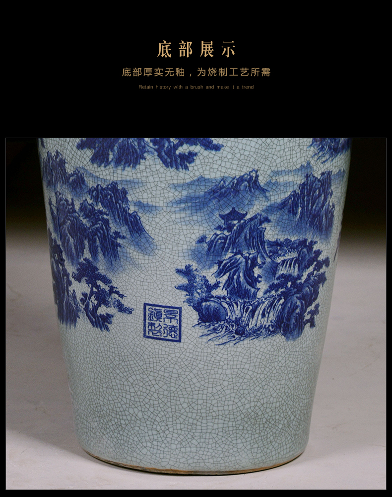Jingdezhen ceramic archaize crack landscape of blue and white porcelain vase large hotel porch sitting room ground adornment furnishing articles