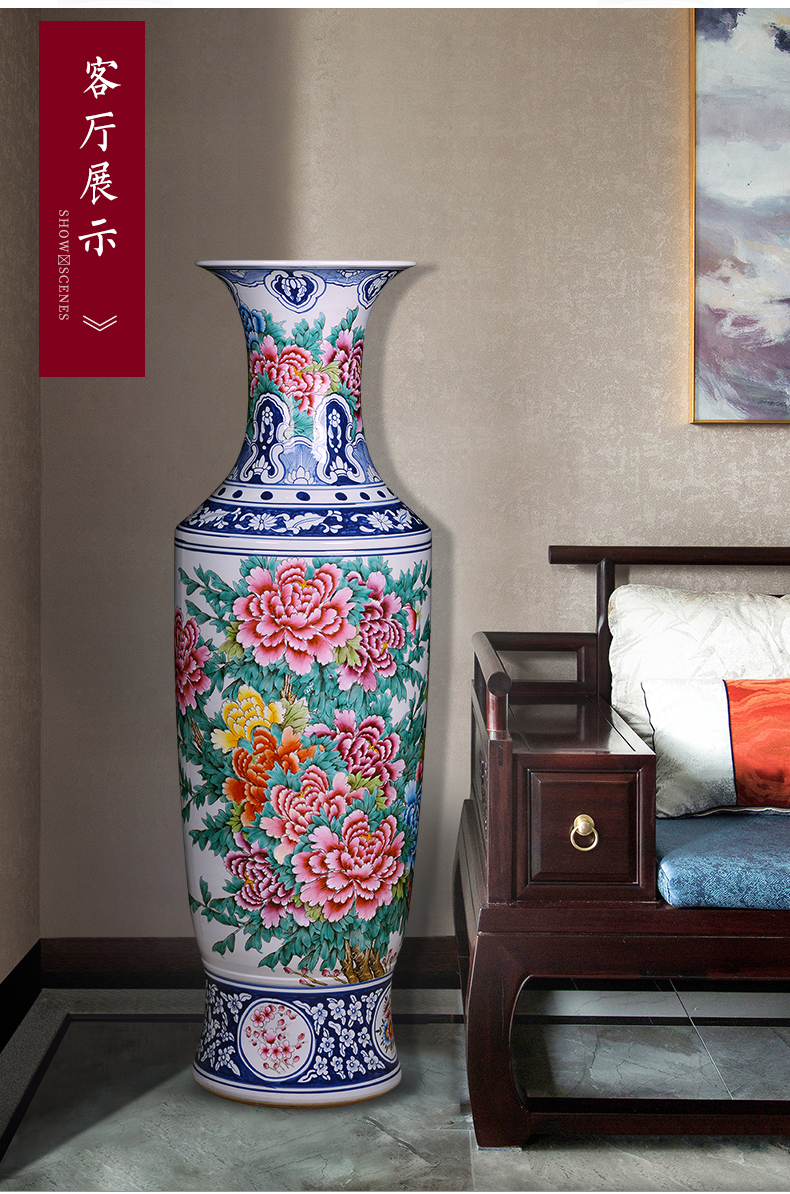 Blooming flowers color bucket landing a large vase of blue and white porcelain of jingdezhen ceramics home sitting room adornment is placed