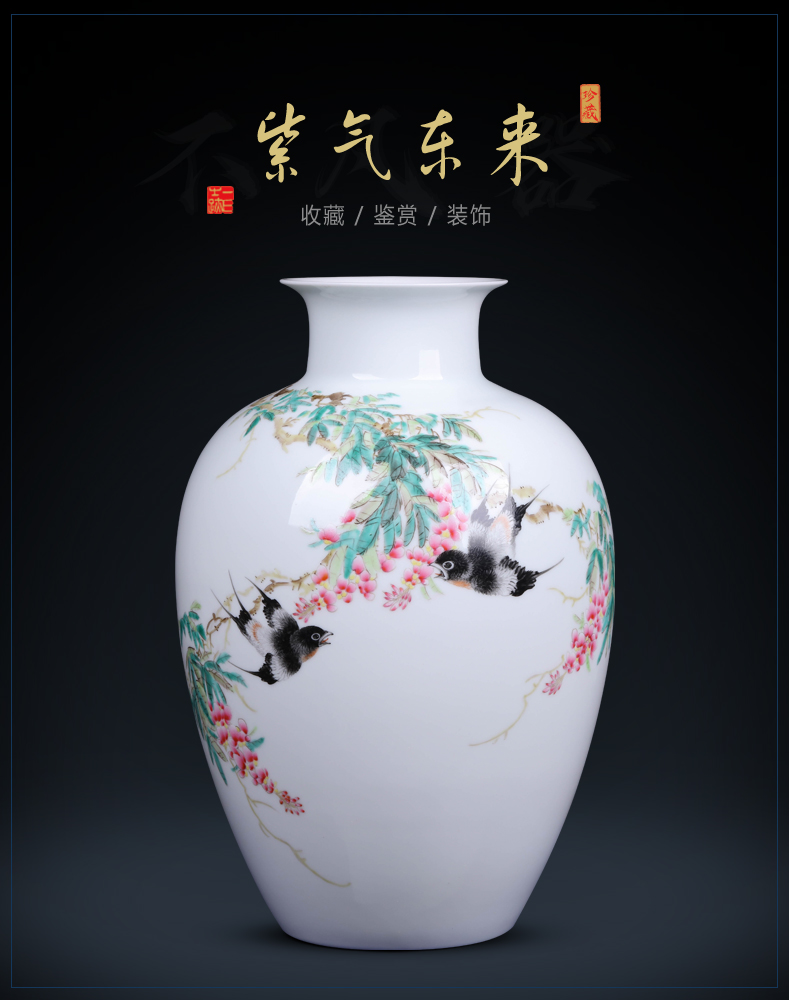 Jingdezhen porcelain ceramic vases, flower arrangement sitting room hand - made painting of flowers and birds in Chinese study with rich ancient frame accessories furnishing articles