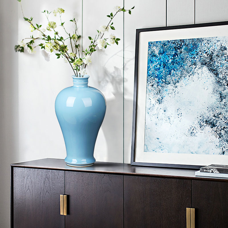 Jingdezhen ceramics powder blue glaze vase flower arranging small creative living room of Chinese style household adornment desktop furnishing articles