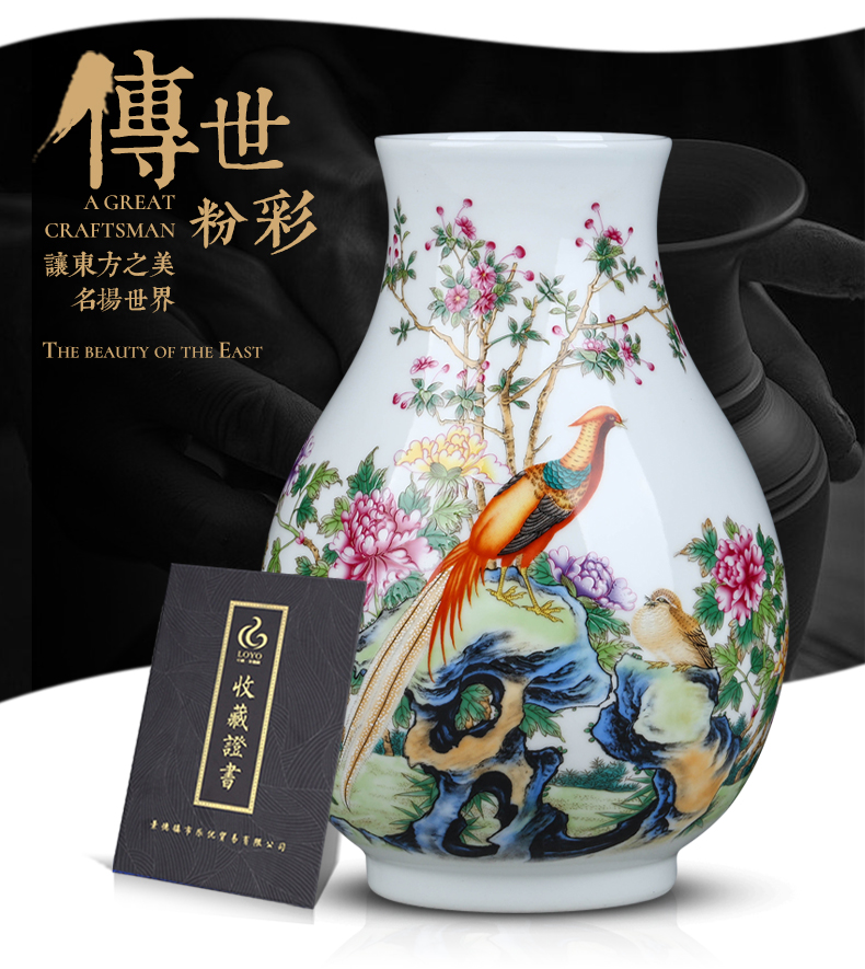 Jingdezhen ceramics powder enamel vase floral outraged flower arranging new sitting room of Chinese style household furnishing articles table decoration decoration