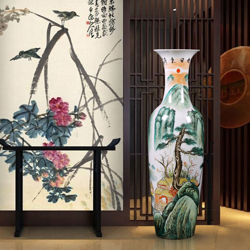 Jingdezhen ceramics of large vases, hand - made famille rose porcelain hotel Chinese style adornment furnishing articles large living room