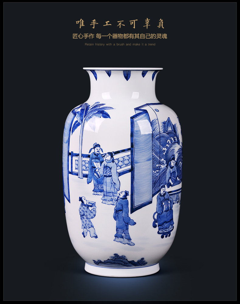 Famous master of jingdezhen ceramics hand - made vases, antique blue - and - white Chinese style living room TV cabinet porch is decorated furnishing articles