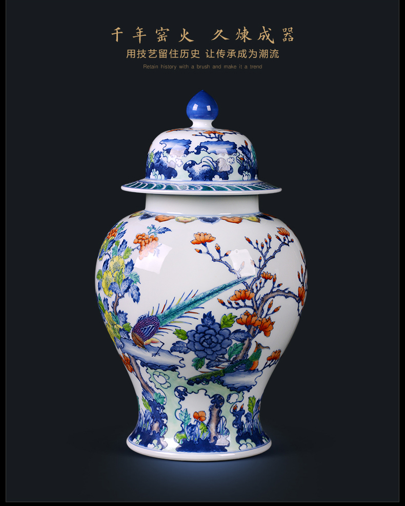 Jingdezhen ceramics general pot famous blue and white color bucket hand - made the icing on the cake storage tank sitting room home furnishing articles