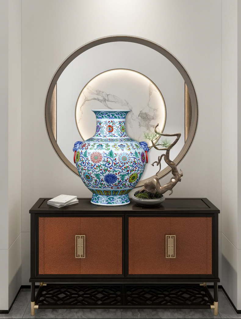 Jingdezhen ceramic vases, antique porcelain dou colored flower arranging Chinese style household TV ark adornment furnishing articles study living room