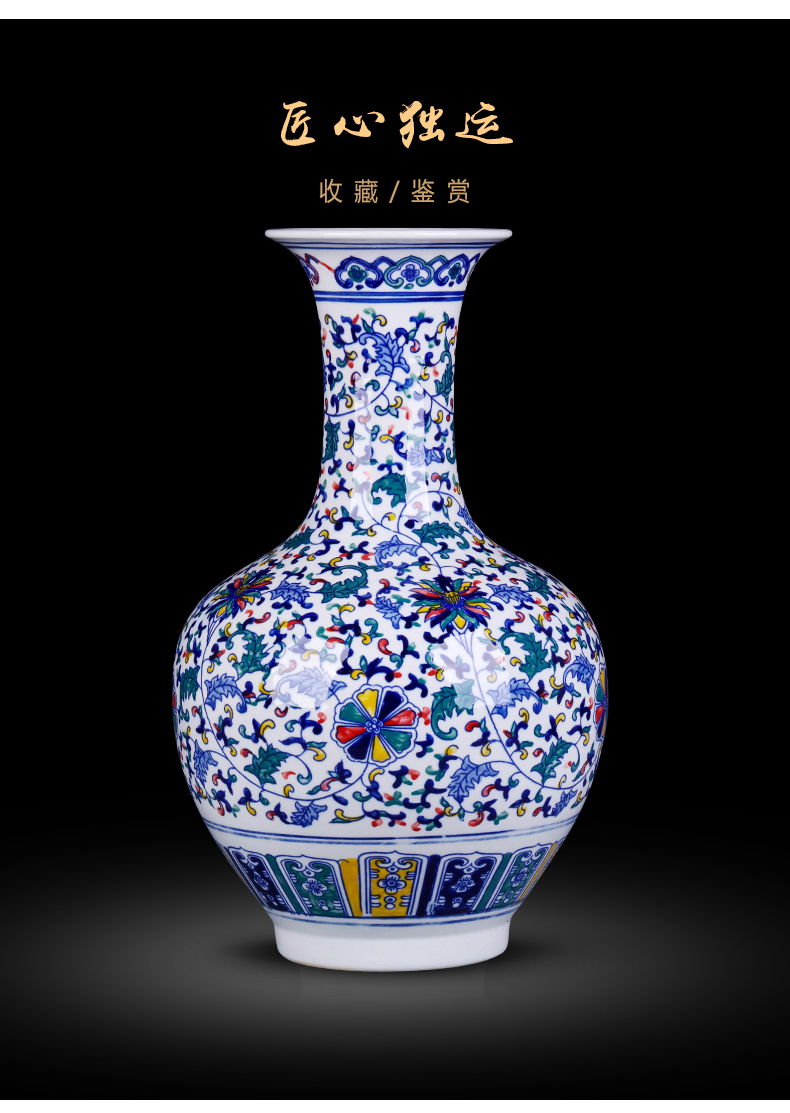 Jingdezhen blue and white porcelain ceramic vase archaize large flower arranging Chinese style living room TV ark, furnishing articles home decoration