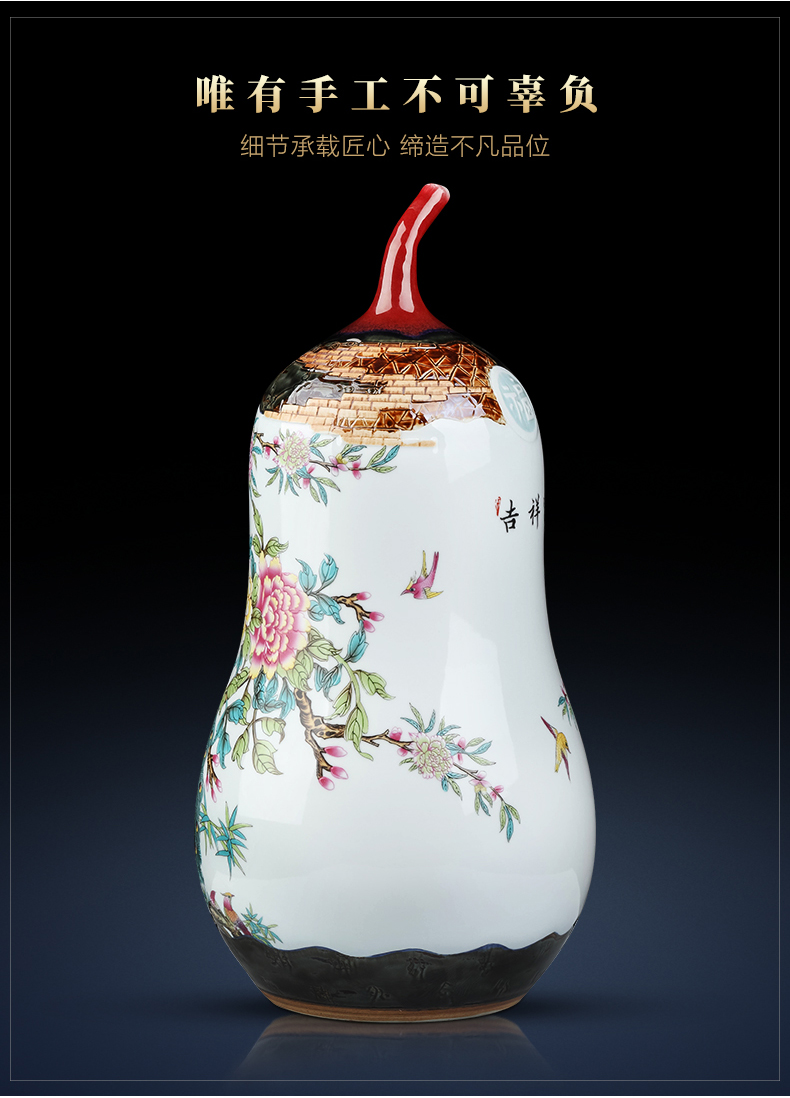 Jingdezhen ceramic vase furnishing articles famille rose porcelain carving flower arranging, home living room TV cabinet rich ancient frame adornment