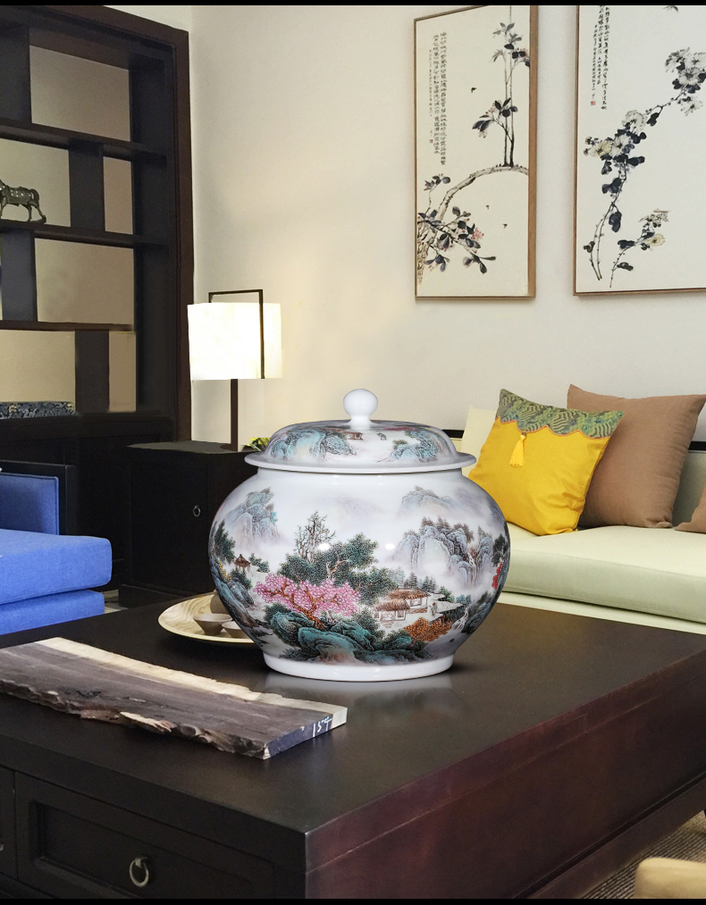 Jingdezhen ceramic antique general powder enamel jar with cover home sitting room porch adornment furnishing articles storage tank tea