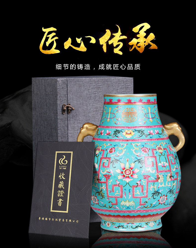 Jingdezhen ceramics vase imitation the qing qianlong blue scramble for flower pattern f barrels statute of Chinese style household decorations