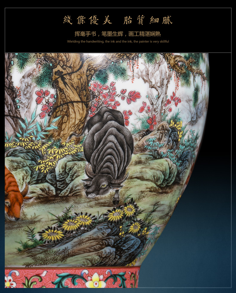 Archaize of jingdezhen ceramic vases, flower arranging grilled pastel flowers open five NiuTu double ears Chinese style household ornaments