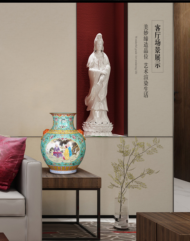 Jingdezhen ceramic imitation the qing qianlong vase Chinese style living room blue scramble to spend the lion shell household decorative furnishing articles