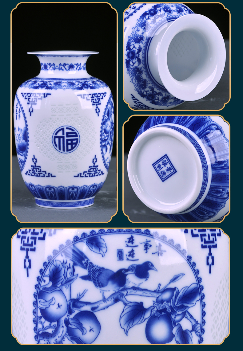 Jingdezhen ceramics three suits for vases, flower arranging small sitting room of Chinese style household decorates porch place table