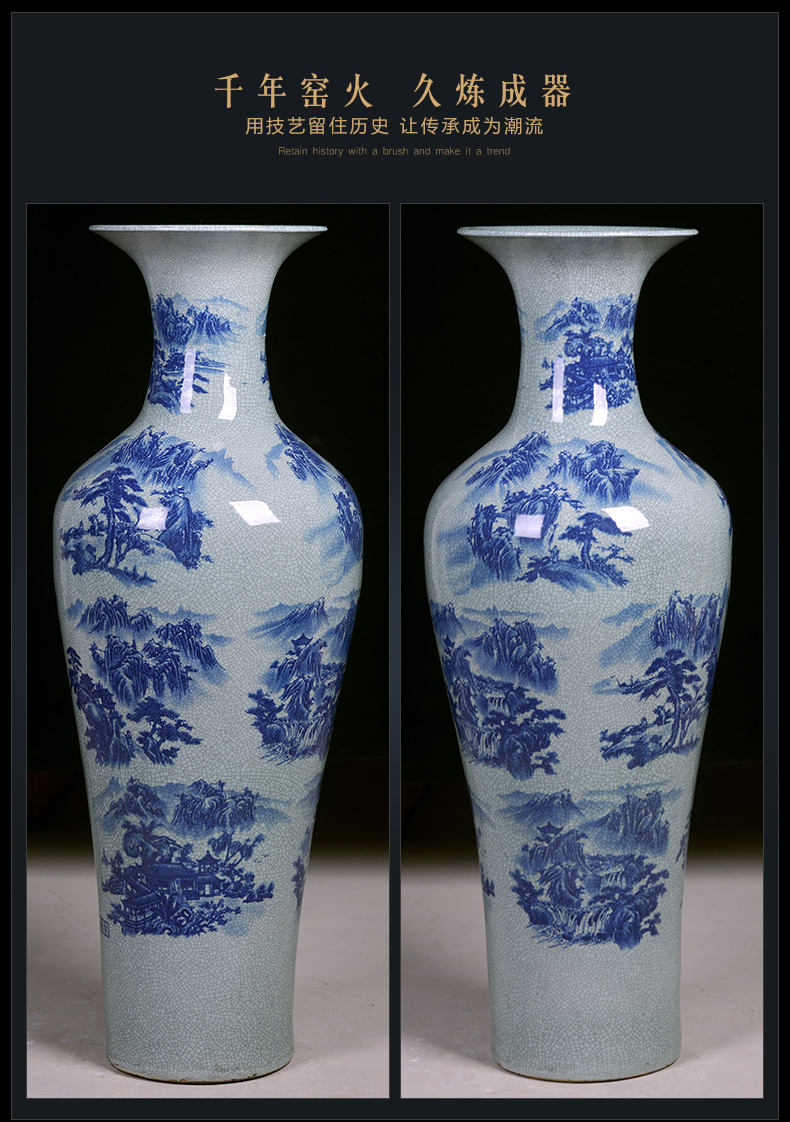 Jingdezhen ceramic archaize crack landscape of blue and white porcelain vase large hotel porch sitting room ground adornment furnishing articles