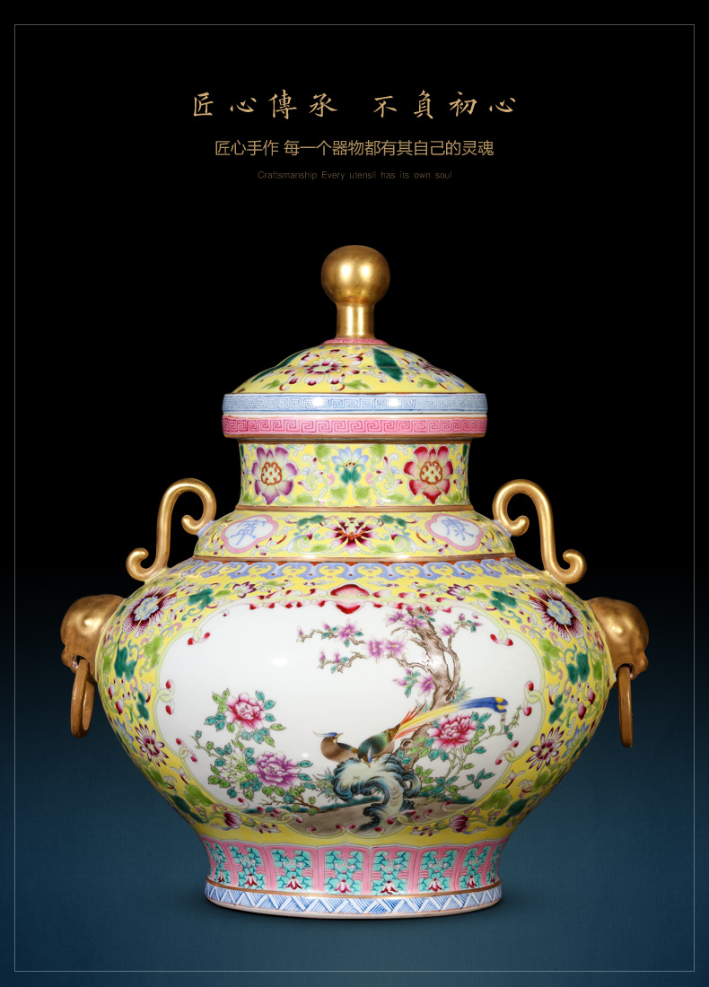 Jingdezhen ceramic imitation the qing pastel dress painting of flowers and orb tank storage tank tea pot Chinese style household ornaments