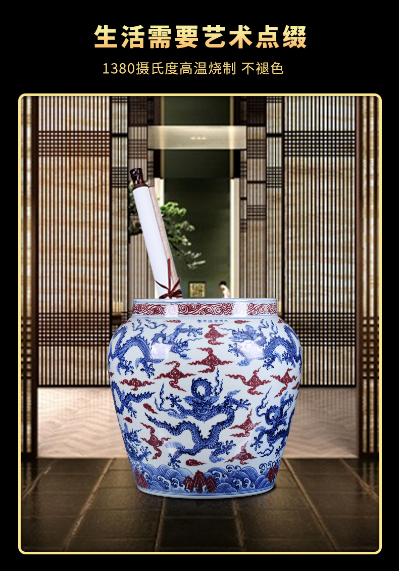 Jingdezhen blue and white youligong imitation Ming xuande years hand - made of red dragon grain VAT furnishing articles hotel courtyard sitting room adornment