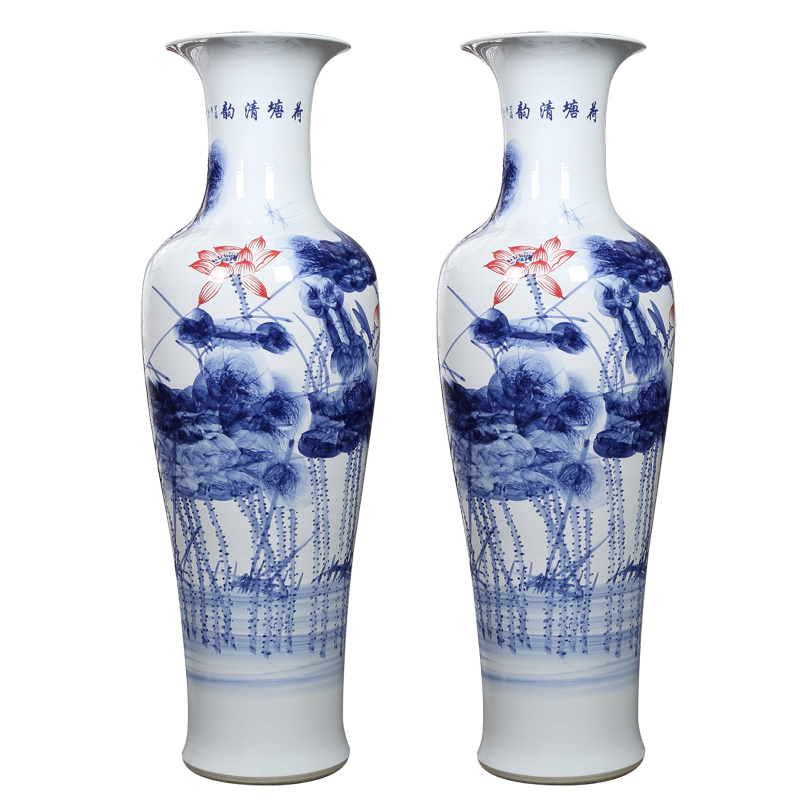 Jingdezhen ceramics landing a large vase hand - made lotus furnishing articles villa hotel decoration crafts are sitting room