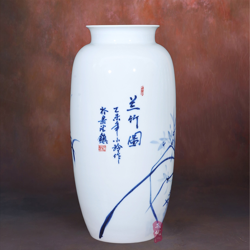 Jingdezhen ceramic lrene hand - made LanZhu figure vase flower fashionable Chinese style classical home furnishing articles in the living room