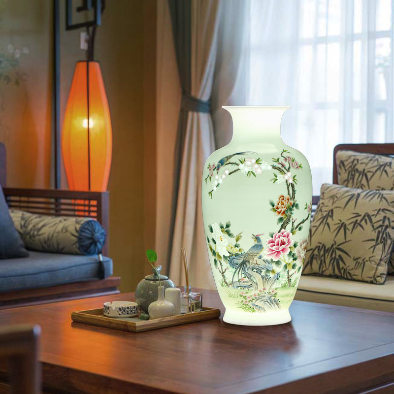 Jingdezhen ceramics flower adornment furnishing articles hand - made pastel notes tong wealth vase Chinese arts and crafts sitting room