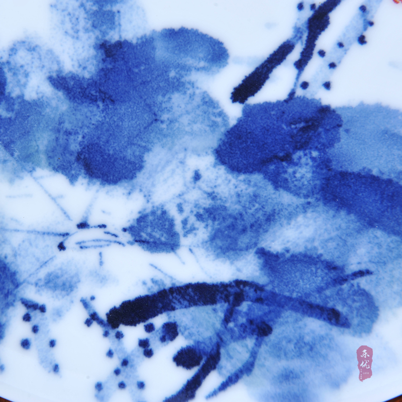 Jingdezhen ceramic lrene hand - made lotus hang dish of blue and white porcelain decoration plate vogue to live in the sitting room is placed