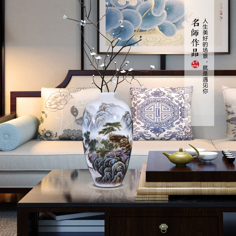 Jingdezhen ceramics hand - made pastel landscape vases, flower arranging furnishing articles large sitting room of Chinese style household decorations