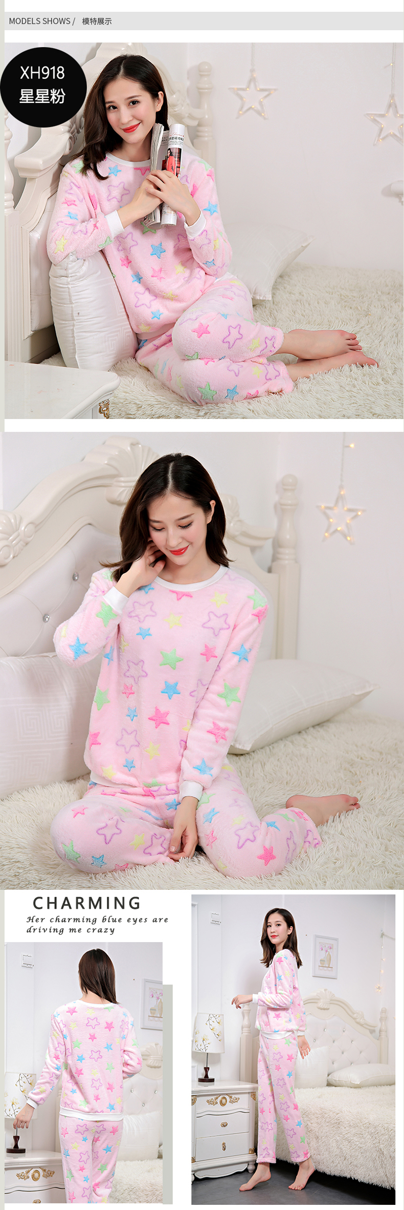 Mùa thu và mùa đông đồ ngủ flannel nữ san hô lông cừu dài tay ấm dày ngọt ngào ngọt ngào nhà quần áo phù hợp với hai mảnh những kiểu đồ bộ đẹp